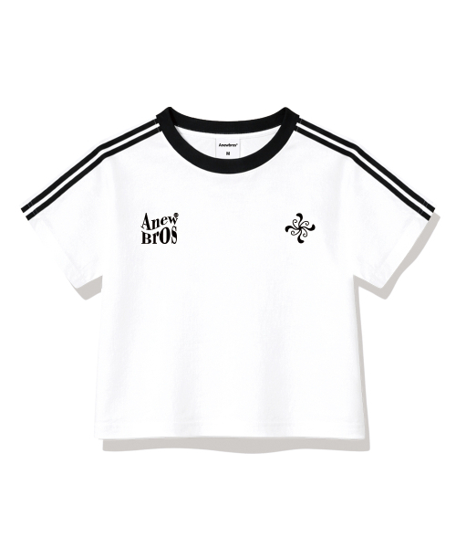 ANEWBROS（アニュブロス）の「ブロエンブレムセミクロップトラック半袖Tシャツ6カラー[ANSE_6003]（Tシャツ/カットソー・レディース・スカイブルー/ネイビー/ベージュ/ホワイト×ブラック/ホワイト×グリーン/ピンク・1）」の7枚目の写真