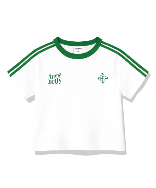 ANEWBROS（アニュブロス）の「ブロエンブレムセミクロップトラック半袖Tシャツ6カラー[ANSE_6003]（Tシャツ/カットソー・レディース・スカイブルー/ネイビー/ベージュ/ホワイト×ブラック/ホワイト×グリーン/ピンク・1）」の8枚目の写真