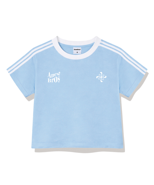 ANEWBROS（アニュブロス）の「ブロエンブレムセミクロップトラック半袖Tシャツ6カラー[ANSE_6003]（Tシャツ/カットソー・レディース・スカイブルー/ネイビー/ベージュ/ホワイト×ブラック/ホワイト×グリーン/ピンク・1）」の9枚目の写真