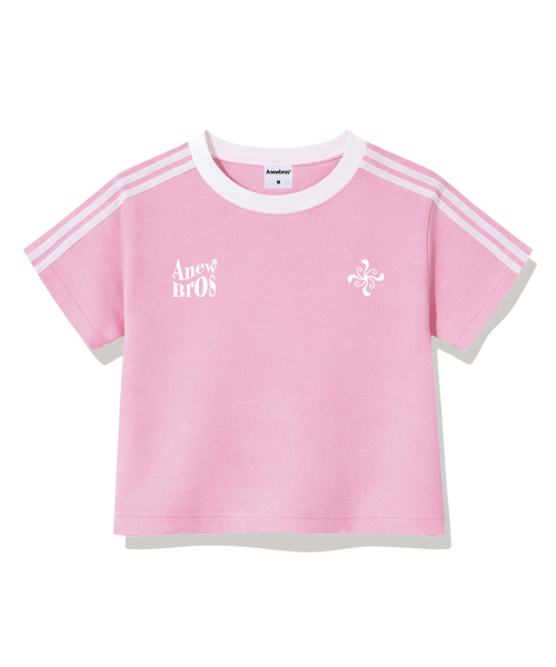 ANEWBROS（アニュブロス）の「ブロエンブレムセミクロップトラック半袖Tシャツ6カラー[ANSE_6003]（Tシャツ/カットソー・レディース・スカイブルー/ネイビー/ベージュ/ホワイト×ブラック/ホワイト×グリーン/ピンク・1）」の10枚目の写真