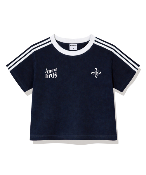ANEWBROS（アニュブロス）の「ブロエンブレムセミクロップトラック半袖Tシャツ6カラー[ANSE_6003]（Tシャツ/カットソー・レディース・スカイブルー/ネイビー/ベージュ/ホワイト×ブラック/ホワイト×グリーン/ピンク・1）」の12枚目の写真