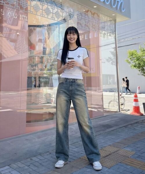 ANEWBROS（アニュブロス）の「ブロエンブレムセミクロップトラック半袖Tシャツ6カラー[ANSE_6003]（Tシャツ/カットソー・レディース・スカイブルー/ネイビー/ベージュ/ホワイト×ブラック/ホワイト×グリーン/ピンク・1）」の17枚目の写真