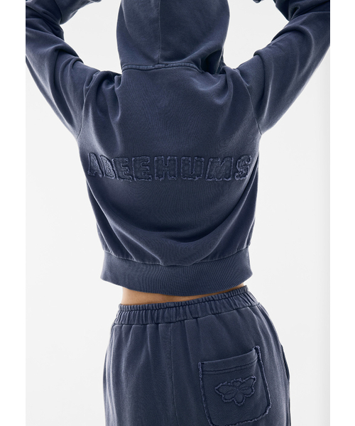 ABEEHUMS(アビハムズ)の「ピグメントダイングクロップフードジップアップ ABH357-201 ブルー(パーカー・レディース・ブルー・SMALL/MEDIUM)」の4枚目の写真