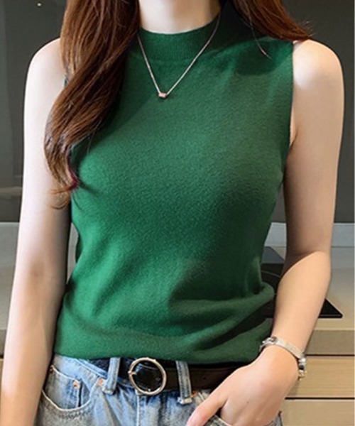 kirakiraShop(キラキラショップ)の「モックネック ノースリーブ ニット(タンクトップ・レディース・グレー/レッド/クリーム/ホワイト/ブラック/グリーン・FREE)」の20枚目の写真