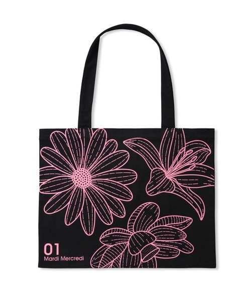 Mardi Mercredi(マルディメクルディ)の「CANVAS BAG TRIPLE FLOWER / キャンバス バッグ トリプル フラワー(トートバッグ・レディース・クリーム/ブラック×ピンク/ホワイト×ブラック・FREE)」の10枚目の写真