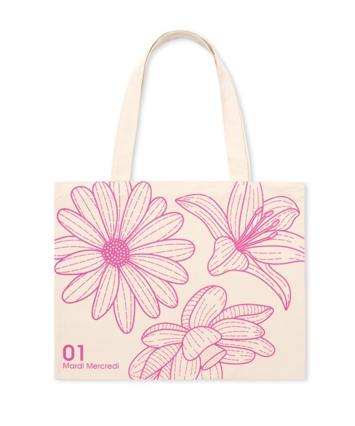 Mardi Mercredi(マルディメクルディ)の「CANVAS BAG TRIPLE FLOWER / キャンバス バッグ トリプル フラワー(トートバッグ・レディース・クリーム/ブラック×ピンク/ホワイト×ブラック・FREE)」の13枚目の写真