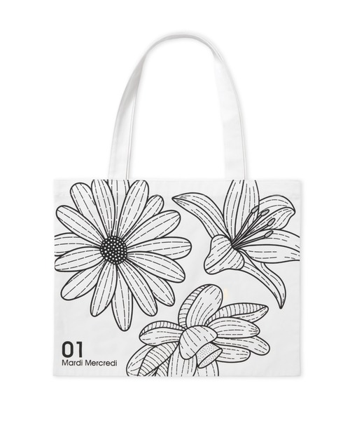Mardi Mercredi(マルディメクルディ)の「CANVAS BAG TRIPLE FLOWER / キャンバス バッグ トリプル フラワー(トートバッグ・レディース・クリーム/ブラック×ピンク/ホワイト×ブラック・FREE)」の5枚目の写真