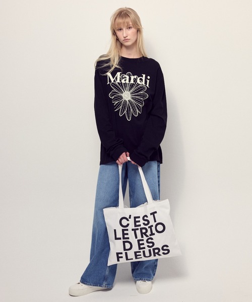 Mardi Mercredi(マルディメクルディ)の「CANVAS BAG TRIPLE FLOWER / キャンバス バッグ トリプル フラワー(トートバッグ・レディース・クリーム/ブラック×ピンク/ホワイト×ブラック・FREE)」の8枚目の写真