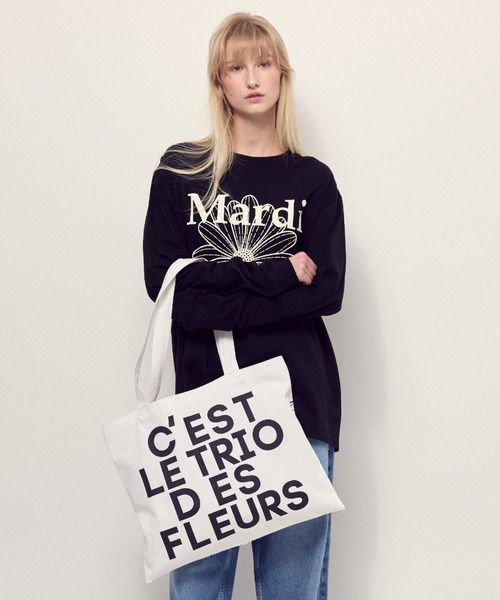 Mardi Mercredi(マルディメクルディ)の「CANVAS BAG TRIPLE FLOWER / キャンバス バッグ トリプル フラワー(トートバッグ・レディース・クリーム/ブラック×ピンク/ホワイト×ブラック・FREE)」の9枚目の写真