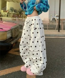 ドット柄タック入りルーズカーゴワイドパンツ