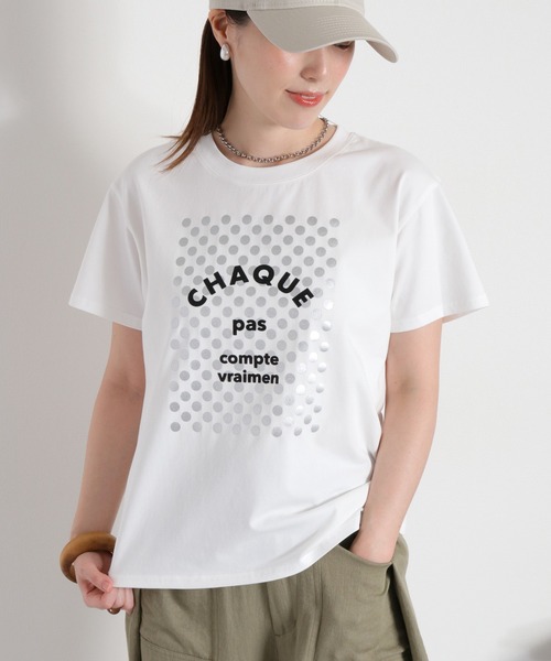 cepo(セポ)の「〈接触冷感 ICE TEE〉箔ドット ロゴプリントショートスリーブTee(Tシャツ/カットソー・レディース・ブラック/オフホワイト・M)」の2枚目の写真