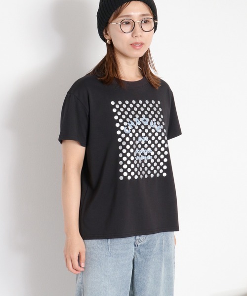 cepo(セポ)の「〈接触冷感 ICE TEE〉箔ドット ロゴプリントショートスリーブTee(Tシャツ/カットソー・レディース・ブラック/オフホワイト・M)」の5枚目の写真