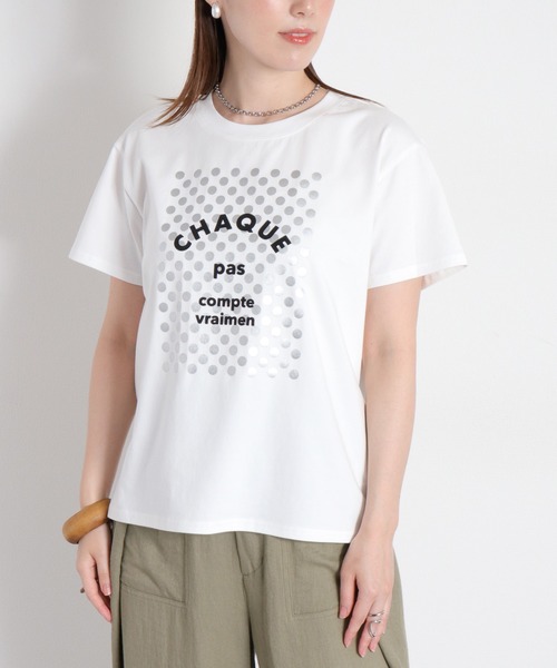 cepo(セポ)の「〈接触冷感 ICE TEE〉箔ドット ロゴプリントショートスリーブTee(Tシャツ/カットソー・レディース・ブラック/オフホワイト・M)」の17枚目の写真