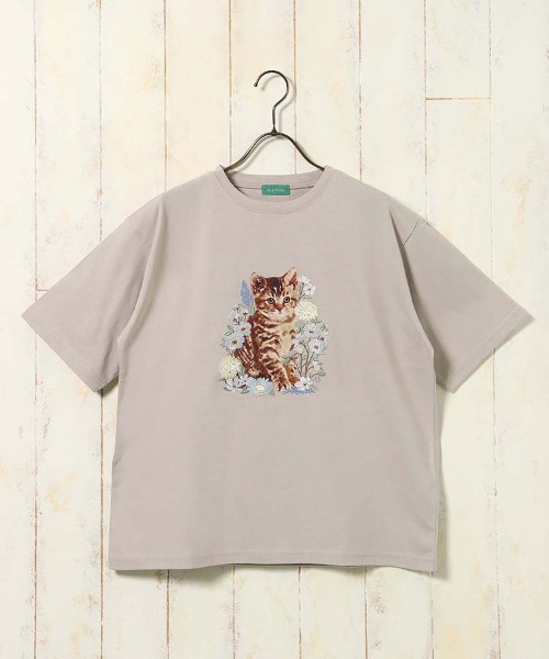 Bleu Bleuet(ブルーブルーエ)の「le petaleフラワー刺繍catTシャツ(Tシャツ/カットソー・レディース・グレー系その他/ホワイト系その他/グレー系その他2/ホワイト系その他2・FREE)」の15枚目の写真