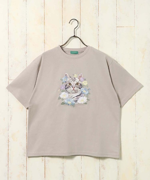 Bleu Bleuet(ブルーブルーエ)の「le petaleフラワー刺繍catTシャツ(Tシャツ/カットソー・レディース・グレー系その他/ホワイト系その他/グレー系その他2/ホワイト系その他2・FREE)」の14枚目の写真