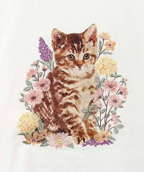 Bleu Bleuet(ブルーブルーエ)の「le petaleフラワー刺繍catTシャツ(Tシャツ/カットソー・レディース・グレー系その他/ホワイト系その他/グレー系その他2/ホワイト系その他2・FREE)」の8枚目の写真