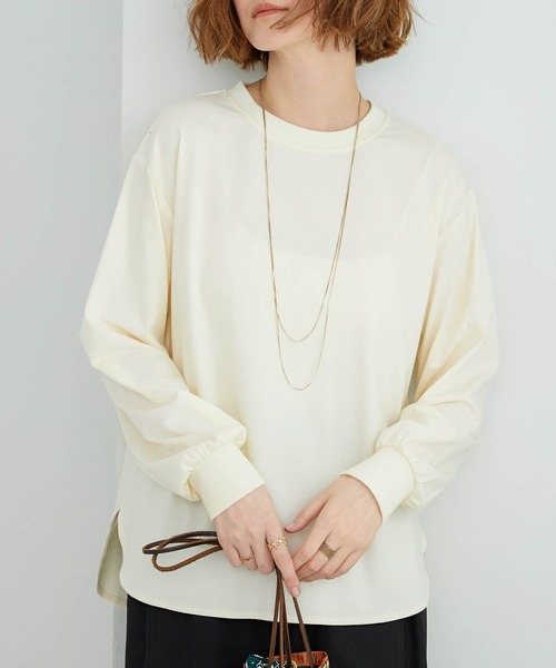 BELLUNA PLUS（ベルーナ）の「ジャカード素材裾ボタンアンサンブル（Tシャツ/カットソー・レディース・ブラウン/ブラック/モスグリーン・LARGE/MEDIUM/X-LARGE）」の7枚目の写真