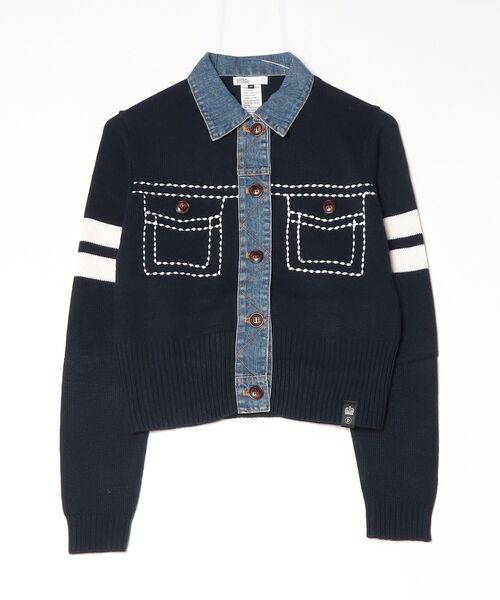 DOUBLE STANDARD CLOTHING（ダブルスタンダードクロージング）の「ドッキングデニムステッチニット（ニット/セーター・レディース・ネイビー/グレー・36/38）」の18枚目の写真