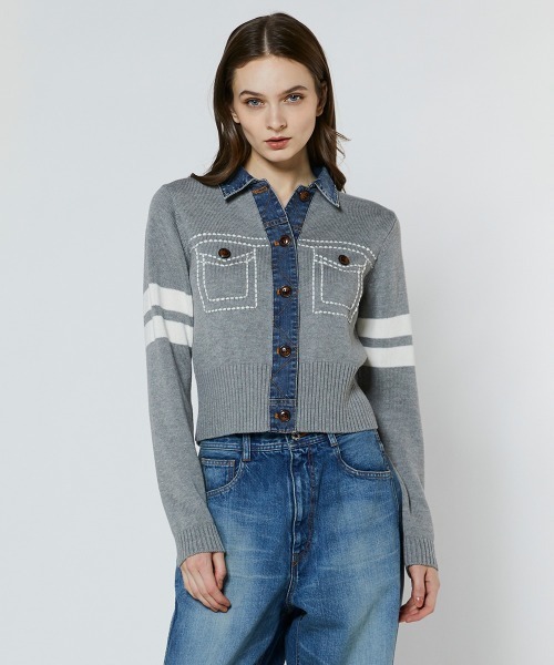 DOUBLE STANDARD CLOTHING（ダブルスタンダードクロージング）の「ドッキングデニムステッチニット（ニット/セーター・レディース・ネイビー/グレー・36/38）」の4枚目の写真