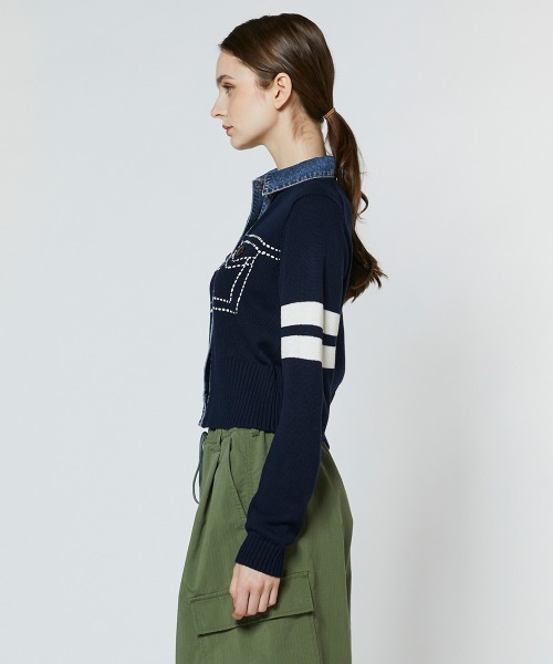 DOUBLE STANDARD CLOTHING（ダブルスタンダードクロージング）の「ドッキングデニムステッチニット（ニット/セーター・レディース・ネイビー/グレー・36/38）」の5枚目の写真