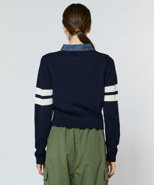 DOUBLE STANDARD CLOTHING（ダブルスタンダードクロージング）の「ドッキングデニムステッチニット（ニット/セーター・レディース・ネイビー/グレー・36/38）」の6枚目の写真