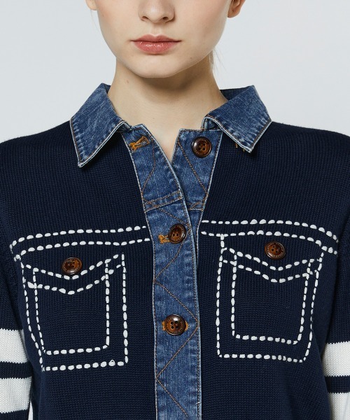 DOUBLE STANDARD CLOTHING（ダブルスタンダードクロージング）の「ドッキングデニムステッチニット（ニット/セーター・レディース・ネイビー/グレー・36/38）」の7枚目の写真