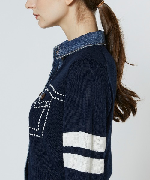 DOUBLE STANDARD CLOTHING（ダブルスタンダードクロージング）の「ドッキングデニムステッチニット（ニット/セーター・レディース・ネイビー/グレー・36/38）」の8枚目の写真