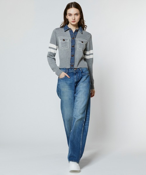 DOUBLE STANDARD CLOTHING（ダブルスタンダードクロージング）の「ドッキングデニムステッチニット（ニット/セーター・レディース・ネイビー/グレー・36/38）」の14枚目の写真