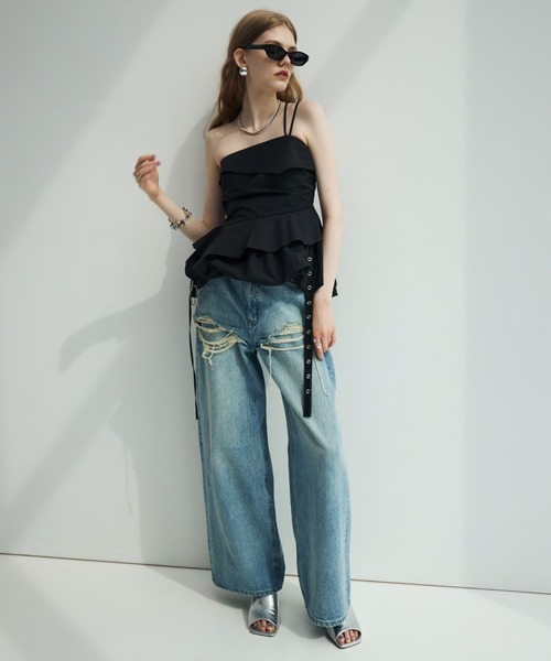 JOSE MOON(ジョゼムーン)の「ASSYMMETRY CAMI BUSTIER/アシンメトリーキャミビスチェ(その他トップス・レディース・ホワイト/ブラック・36/38)」の3枚目の写真