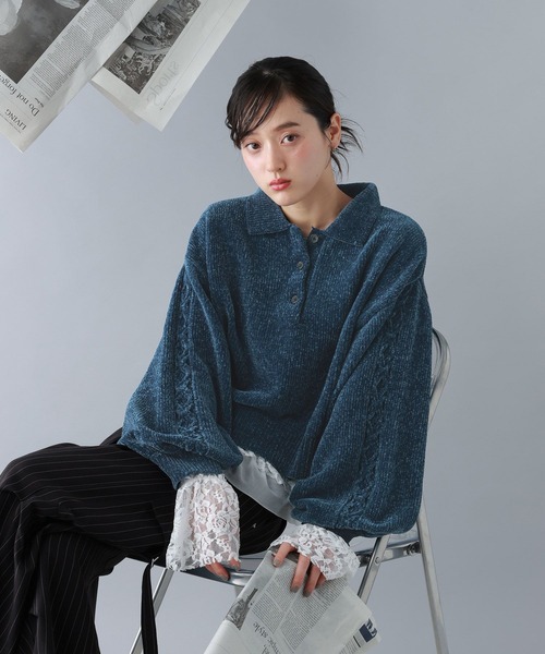 RAGEBLUE（レイジブルー）の「ボリュームスリーブ袖デザインモールポロニット（ニット/セーター・レディース・ダークブルー/ライトピンク/ホワイト/チャコールグレー/イエロー・FREE）」の16枚目の写真