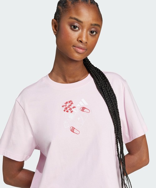 adidas(アディダス)の「ミニグラフィックTシャツ / アディダス adidas(Tシャツ/カットソー・レディース・ピンク・XX-LARGE/LARGE/MEDIUM/SMALL/X-LARGE/X-SMALL)」の4枚目の写真