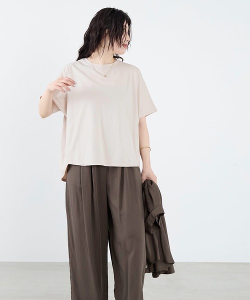 MICA&DEAL(マイカ&ディール)の「ルーズドルマンTシャツ(Tシャツ/カットソー・レディース・ワインレッド/グレイッシュベージュ/ホワイト・FREE)」の4枚目の写真
