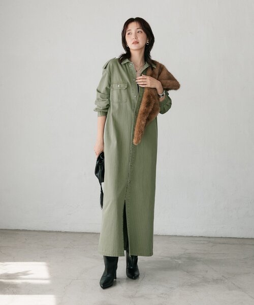 RIVE DROITE(リヴドロワ)の「【Yossshiiii企画】【A・MONN】バックロゴシャツワンピース(シャツワンピース・レディース・カーキ・38/40/36)」の10枚目の写真