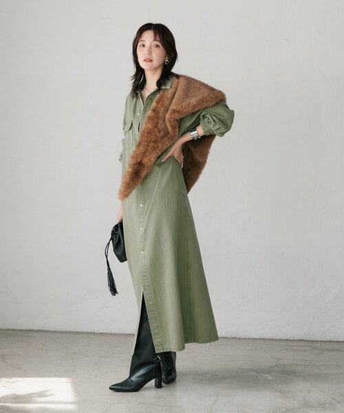 RIVE DROITE(リヴドロワ)の「【Yossshiiii企画】【A・MONN】バックロゴシャツワンピース(シャツワンピース・レディース・カーキ・38/40/36)」の11枚目の写真