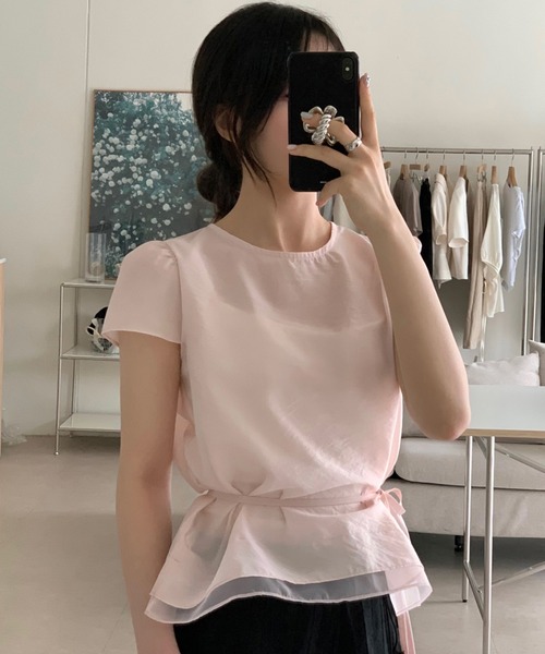 Girly Doll(ガーリードール)の「ダブルヘム紐ベルト付きショートスリーブブラウス(シャツ/ブラウス・レディース・ピンク/ホワイト/ベージュ・FREE)」の20枚目の写真