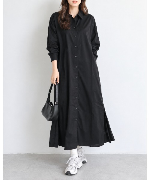 FAZVY(ファズビー)の「後ろ姿までドラマティック バックプリーツロングシャツ(ワンピース・レディース・グレー/ブラック/ホワイト・L/M)」の15枚目の写真