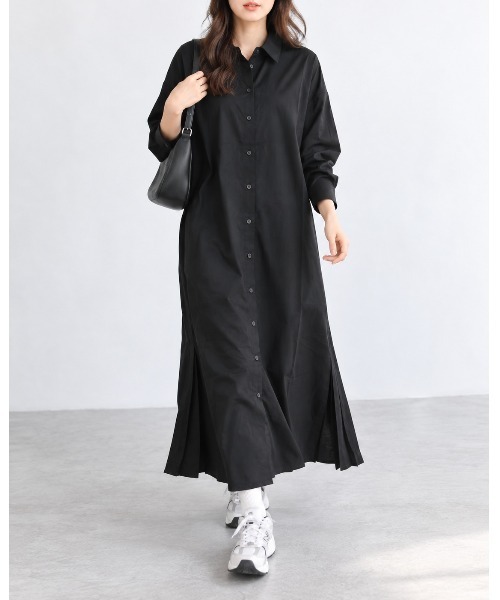 FAZVY(ファズビー)の「後ろ姿までドラマティック バックプリーツロングシャツ(ワンピース・レディース・グレー/ブラック/ホワイト・L/M)」の16枚目の写真