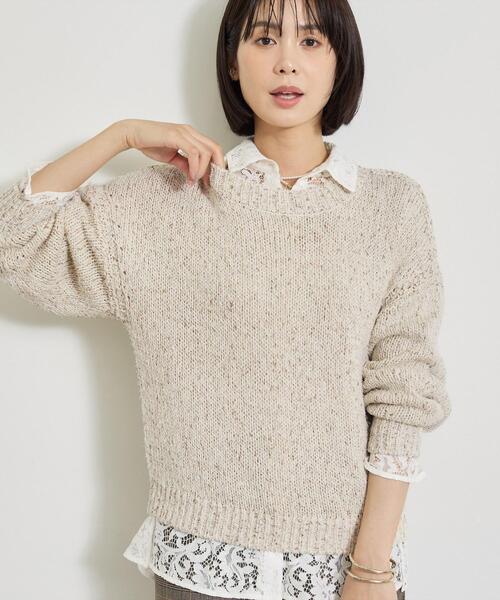 INDIVI(インディヴィ)の「【コットン混/ミックスカラー】カールヤーン パフスリーブニット(ニット/セーター・レディース・ネイビー系3/ライトグレー系3/ホワイト系6・05/38/34/15 /13)」の1枚目の写真