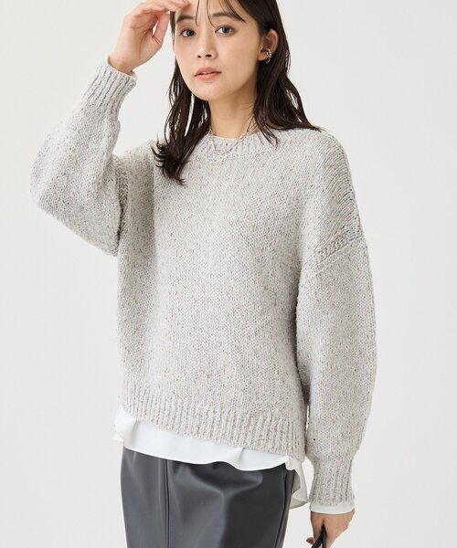 INDIVI(インディヴィ)の「【コットン混/ミックスカラー】カールヤーン パフスリーブニット(ニット/セーター・レディース・ネイビー系3/ライトグレー系3/ホワイト系6・05/38/34/15 /13)」の2枚目の写真