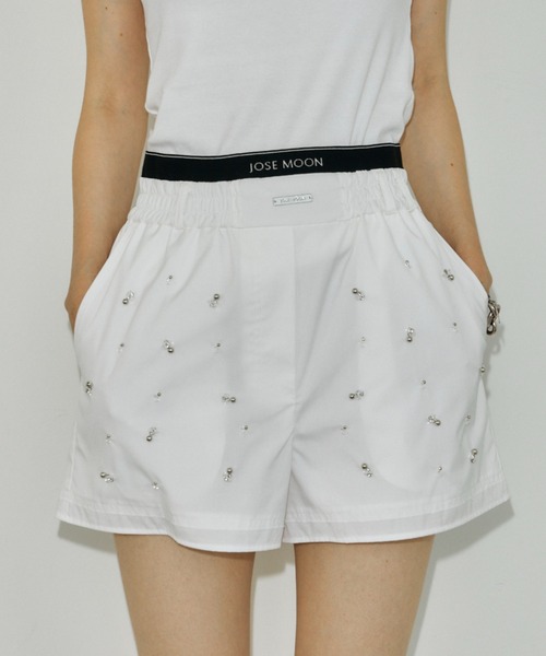 JOSE MOON(ジョゼムーン)の「LOUNGE SHORT PANTS with BIJOU/ラウンジショートパンツwithビジュー(その他パンツ・レディース・ブルー系その他/ホワイト・FREE)」の1枚目の写真