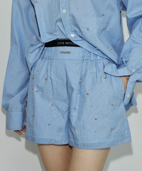 JOSE MOON(ジョゼムーン)の「LOUNGE SHORT PANTS with BIJOU/ラウンジショートパンツwithビジュー(その他パンツ・レディース・ブルー系その他/ホワイト・FREE)」の3枚目の写真