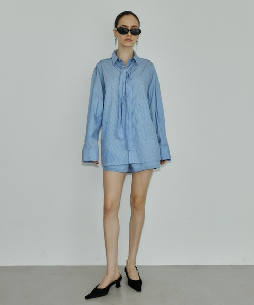 JOSE MOON(ジョゼムーン)の「LOUNGE SHORT PANTS with BIJOU/ラウンジショートパンツwithビジュー(その他パンツ・レディース・ブルー系その他/ホワイト・FREE)」の9枚目の写真