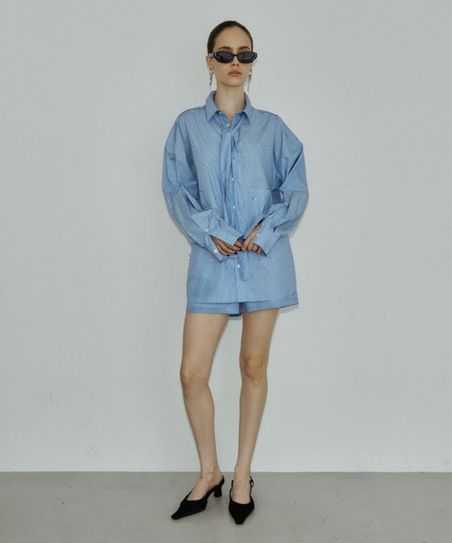 JOSE MOON(ジョゼムーン)の「LOUNGE SHORT PANTS with BIJOU/ラウンジショートパンツwithビジュー(その他パンツ・レディース・ブルー系その他/ホワイト・FREE)」の10枚目の写真