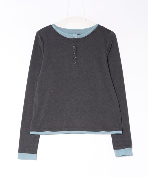 FREE'S MART（フリーズマート）の「杢天竺配色ヘンリーネックカットソー（Tシャツ/カットソー・レディース・グレー系その他/ブラック/グレー・FREE）」の3枚目の写真