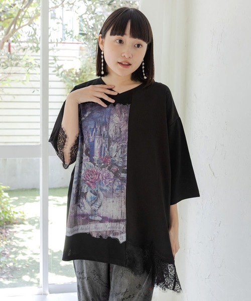 iS ScoLar（イズスカラー）の「563212：ダークファンタジー柄×レース切替プルオーバー（Tシャツ/カットソー・レディース・ブラウン/ブラック/アイボリー・M）」の16枚目の写真