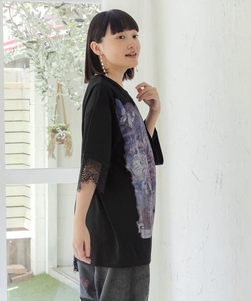 iS ScoLar（イズスカラー）の「563212：ダークファンタジー柄×レース切替プルオーバー（Tシャツ/カットソー・レディース・ブラウン/ブラック/アイボリー・M）」の19枚目の写真