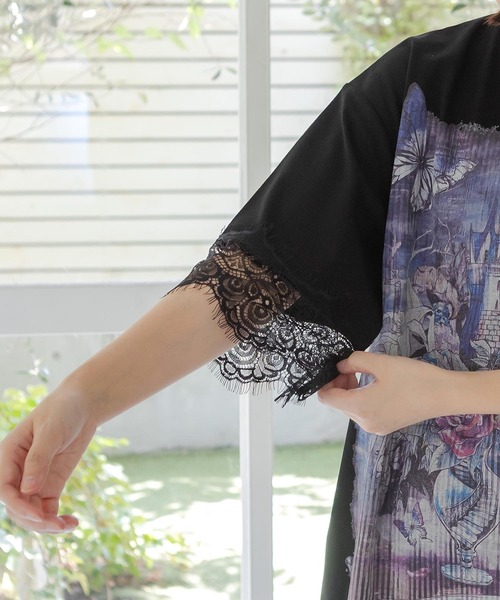 iS ScoLar（イズスカラー）の「563212：ダークファンタジー柄×レース切替プルオーバー（Tシャツ/カットソー・レディース・ブラウン/ブラック/アイボリー・M）」の21枚目の写真