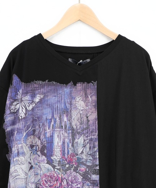 iS ScoLar（イズスカラー）の「563212：ダークファンタジー柄×レース切替プルオーバー（Tシャツ/カットソー・レディース・ブラウン/ブラック/アイボリー・M）」の9枚目の写真