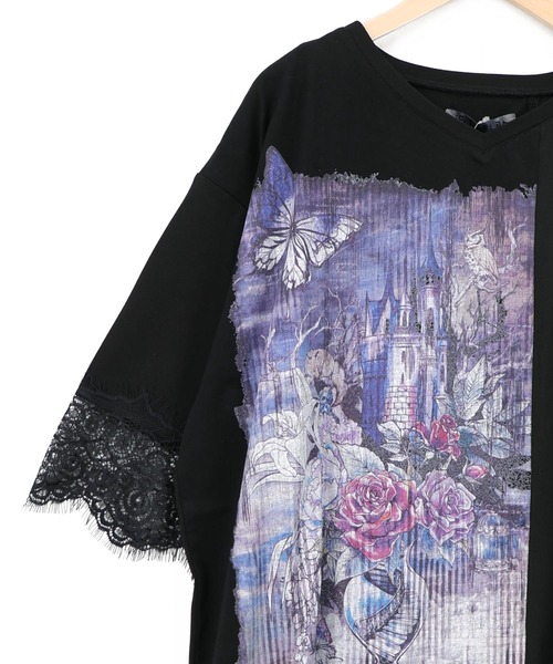 iS ScoLar（イズスカラー）の「563212：ダークファンタジー柄×レース切替プルオーバー（Tシャツ/カットソー・レディース・ブラウン/ブラック/アイボリー・M）」の6枚目の写真