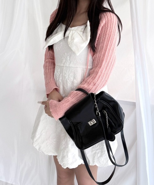 merrylatte(メリーラテ)の「シアーカーディガン付き リボンキャミワンピースセット(ワンピース・レディース・ホワイト×ピンク・FREE)」の3枚目の写真